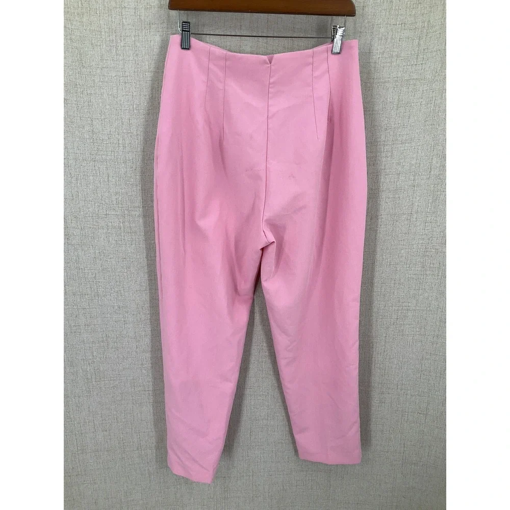 Zara Trousers Women Large Pink High Waist Tapered Cigarette Pants Coquette‎ Bold
